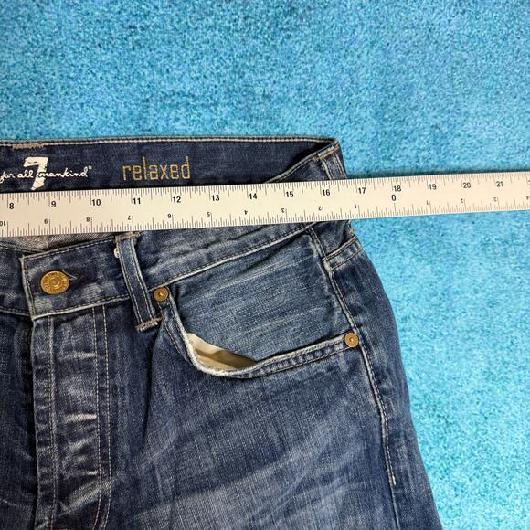 7 For All Mankind Men’s Jeans 33x29 Blue Relaxed Straight Button Fly Made in USA - Picture 4 of 16